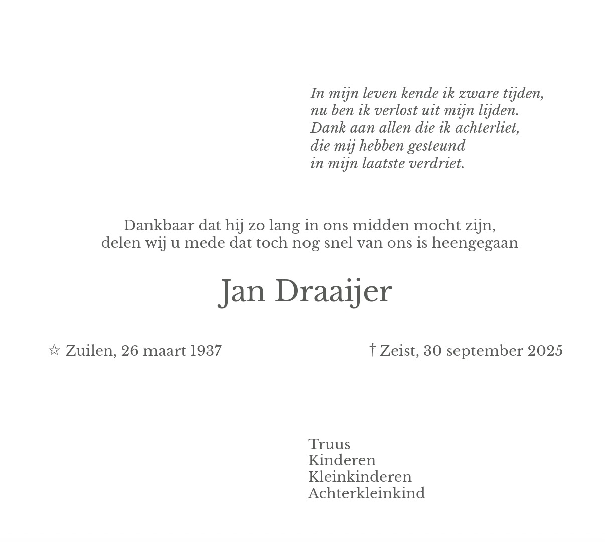 In memoriam : Jan Draaijer